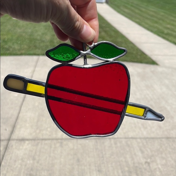 Other - Red Apple Stained Glass Ornament Teacher Education Educator Small Pencil School